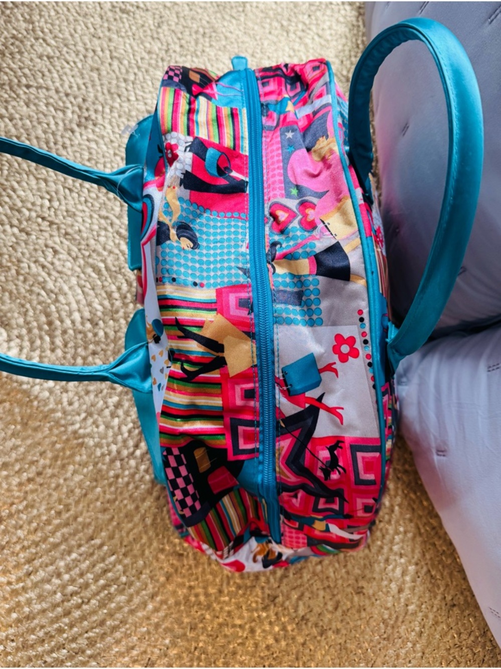 Home Interiors Colorful Teal Bag for Travel, Gym orWeekender Retro Pattern - Picture 3 of 11